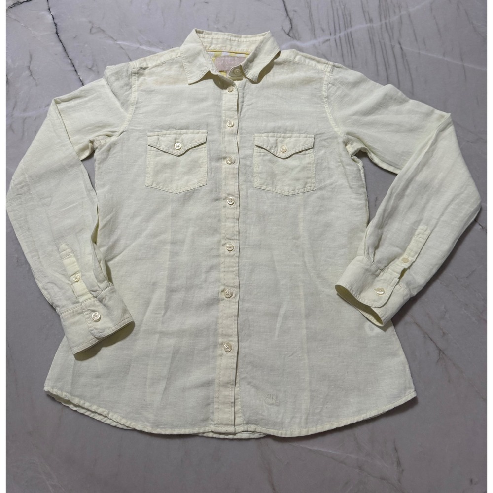 Banana Republic Soft Wash Butter Yellow Linen-Blend Button-Down Shirt Small